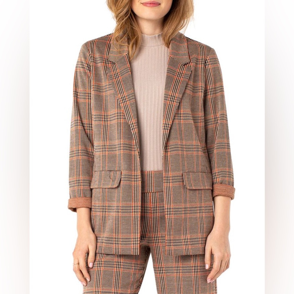 LIVERPOOL Plaid Boyfriend Blazer Tan/Cream/Rust size Large (MSRP $119)